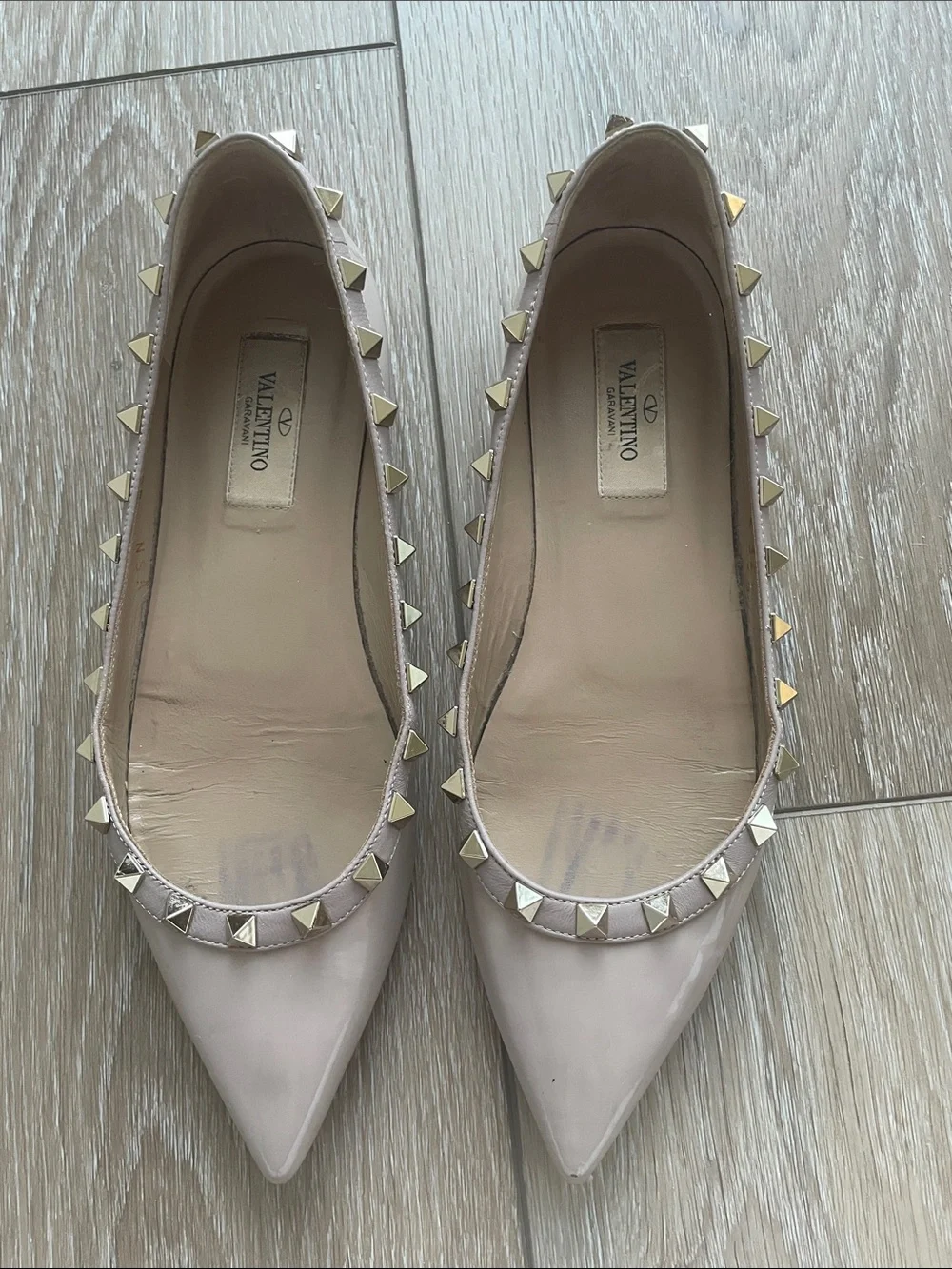Valentino Garavani rockstud blush nude & gold ballet flats